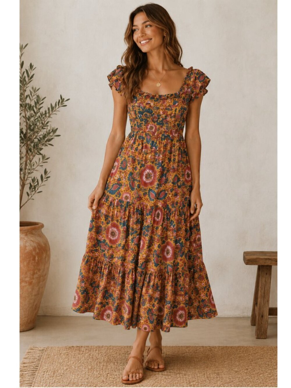 House of Harlow Floral Maxi Dress Boho Prairie Coquette Cottagecore Medium